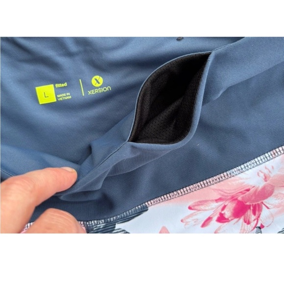 Xersion Pink and Black Floral Stripe Leggings - Picture 3 of 4